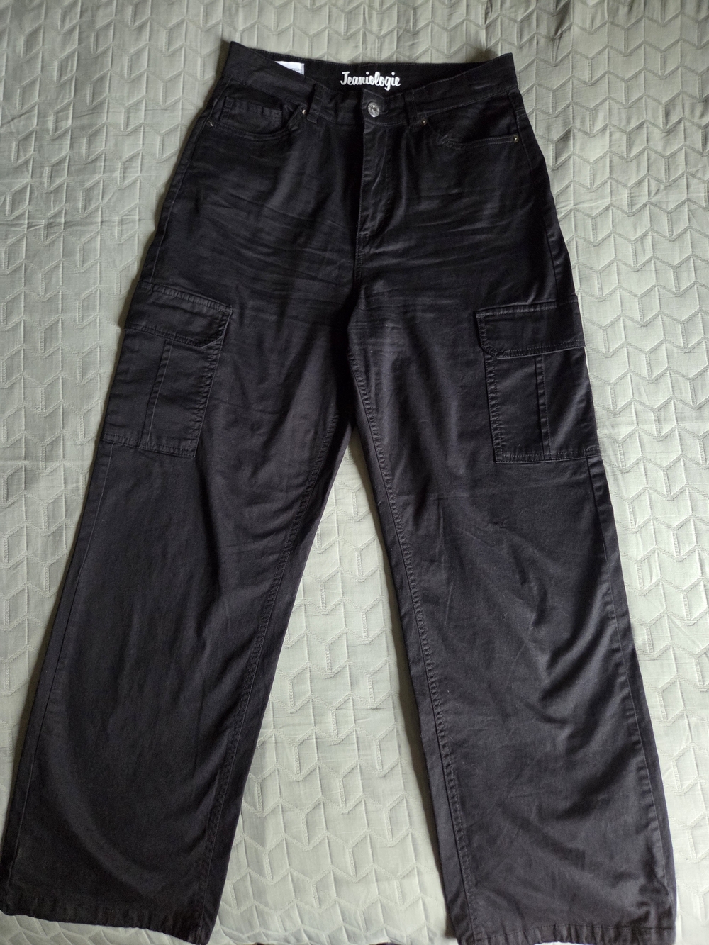 Jeaniologie Black Cargo Wide Leg Pants High Rise Size 6 Adjustable Hem Y2K - Picture 2 of 10